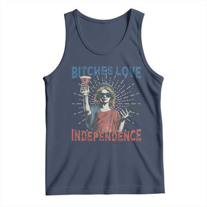 Funny Bitches Love Independence 4th Of July Tank Top Retro Statue Of Liberty TS11 Navy Print Your Wear