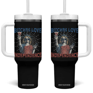 Funny Bitches Love Independence 4th Of July Tumbler With Handle Retro Statue Of Liberty TS11 One Size: 40 oz Black Print Your Wear
