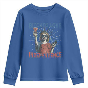 Funny Bitches Love Independence 4th Of July Youth Sweatshirt Retro Statue Of Liberty TS11 Royal Blue Print Your Wear