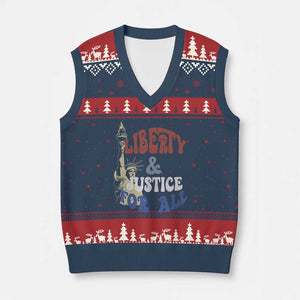 Funny 4th of July Liberty And Justice For All V-Neck Knit Sweater Vest Statue Of Liberty TS11 Navy Red Print Your Wear