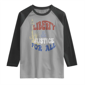 Funny 4th of July Liberty And Justice For All Raglan Shirt Statue Of Liberty TS11 Sport Gray Black Print Your Wear