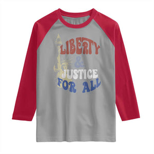 Funny 4th of July Liberty And Justice For All Raglan Shirt Statue Of Liberty TS11 Sport Gray Red Print Your Wear