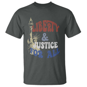 Funny 4th of July Liberty And Justice For All T Shirt Statue Of Liberty TS11 Dark Heather Print Your Wear