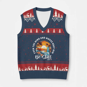 Even The Wind And Waves Obey Him Be Still V-Neck Knit Sweater Vest Christian Bible Verse Summer Vacation TS11 Navy Red Print Your Wear