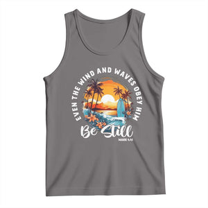 Even The Wind And Waves Obey Him Be Still Tank Top Christian Bible Verse Summer Vacation TS11 Deep Heather Print Your Wear