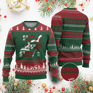 Funny Fishing Hunting Ugly Christmas Sweater If It Flies It Dies If It Hops It Drops If It Hooks It Cooks TS11 Red Green Print Your Wear