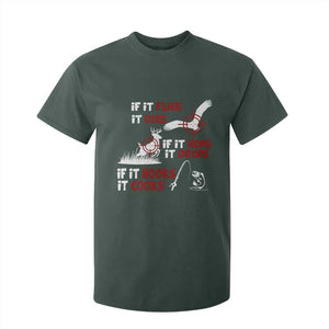 Funny Fishing Hunting T Shirt For Kid If It Flies It Dies If It Hops It Drops If It Hooks It Cooks TS11 Dark Forest Green Print Your Wear