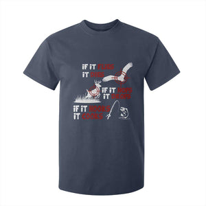 Funny Fishing Hunting T Shirt For Kid If It Flies It Dies If It Hops It Drops If It Hooks It Cooks TS11 Navy Print Your Wear