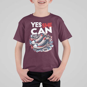 Harris 2024 T Shirt For Kid Yes She Can Chucks And Pearls American Flag TS11 Maroon Print Your Wear