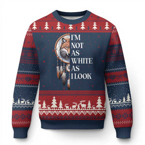 Native Americans Ugly Christmas Sweater I'm Not As White As I Look Vintage Wolf Dreamcatcher TS11 Navy Red Print Your Wear