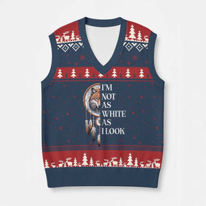 Native Americans V-Neck Knit Sweater Vest I'm Not As White As I Look Vintage Wolf Dreamcatcher TS11 Navy Red Print Your Wear