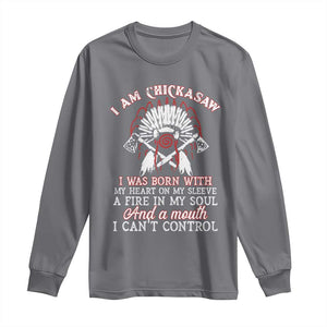 Chickasaw Indians Long Sleeve Shirt I Am Chickasaw I Was Born With My Heart On My Sleeve War Bonnet TS11 Charcoal Print Your Wear