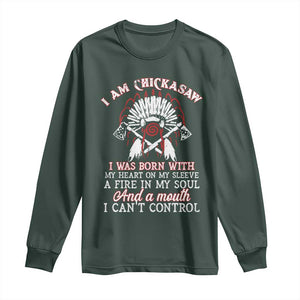 Chickasaw Indians Long Sleeve Shirt I Am Chickasaw I Was Born With My Heart On My Sleeve War Bonnet TS11 Dark Forest Green Print Your Wear