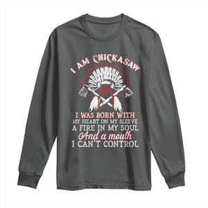 Chickasaw Indians Long Sleeve Shirt I Am Chickasaw I Was Born With My Heart On My Sleeve War Bonnet TS11 Dark Heather Print Your Wear