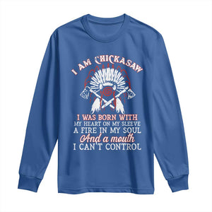 Chickasaw Indians Long Sleeve Shirt I Am Chickasaw I Was Born With My Heart On My Sleeve War Bonnet TS11 Royal Blue Print Your Wear