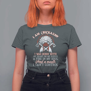 Chickasaw Indians T Shirt For Women I Am Chickasaw I Was Born With My Heart On My Sleeve War Bonnet TS11 Dark Heather Print Your Wear