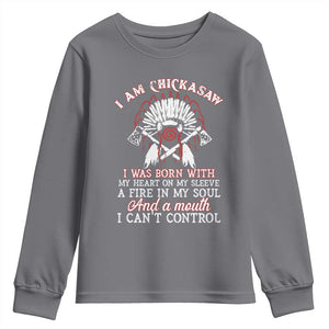 Chickasaw Indians Youth Sweatshirt I Am Chickasaw I Was Born With My Heart On My Sleeve War Bonnet TS11 Charcoal Print Your Wear