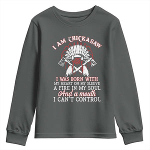 Chickasaw Indians Youth Sweatshirt I Am Chickasaw I Was Born With My Heart On My Sleeve War Bonnet TS11 Dark Heather Print Your Wear