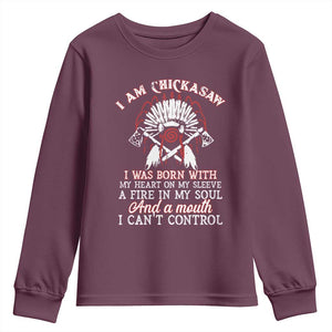 Chickasaw Indians Youth Sweatshirt I Am Chickasaw I Was Born With My Heart On My Sleeve War Bonnet TS11 Maroon Print Your Wear