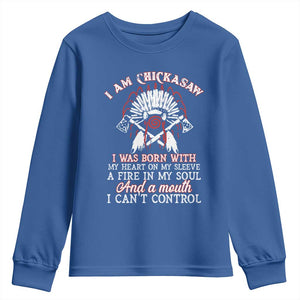 Chickasaw Indians Youth Sweatshirt I Am Chickasaw I Was Born With My Heart On My Sleeve War Bonnet TS11 Royal Blue Print Your Wear