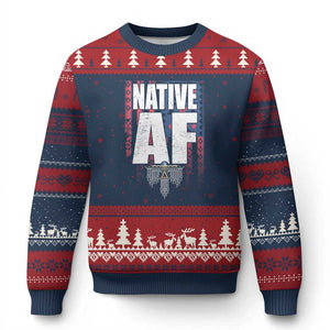 Native American Indian Ugly Christmas Sweater Native AF Indigenous Vintage Thunderbird TS11 Navy Red Print Your Wear