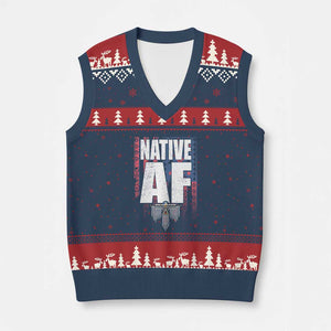 Native American Indian V-Neck Knit Sweater Vest Native AF Indigenous Vintage Thunderbird TS11 Navy Red Print Your Wear