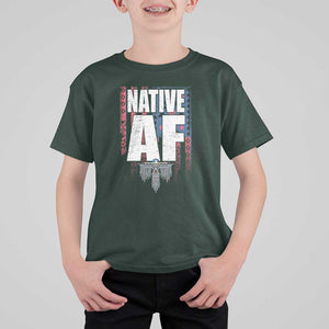 Native American Indian T Shirt For Kid Native AF Indigenous Vintage Thunderbird TS11 Dark Forest Green Print Your Wear