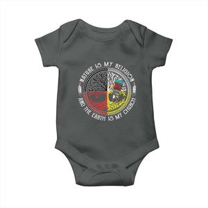 Native Americans Baby Onesie Nature Is My Religion And The Earth Is My Church Tree Peyote TS11 Dark Heather Print Your Wear