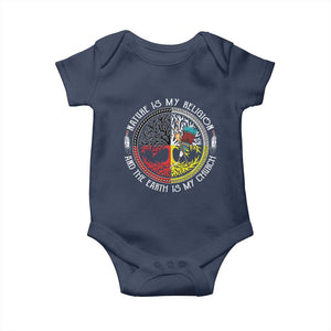 Native Americans Baby Onesie Nature Is My Religion And The Earth Is My Church Tree Peyote TS11 Navy Print Your Wear
