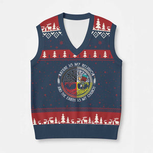Native Americans V-Neck Knit Sweater Vest Nature Is My Religion And The Earth Is My Church Tree Peyote TS11 Navy Red Print Your Wear