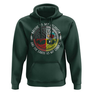 Native Americans Hoodie Nature Is My Religion And The Earth Is My Church Tree Peyote TS11 Dark Forest Green Print Your Wear
