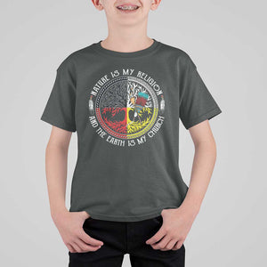 Native Americans T Shirt For Kid Nature Is My Religion And The Earth Is My Church Tree Peyote TS11 Dark Heather Print Your Wear