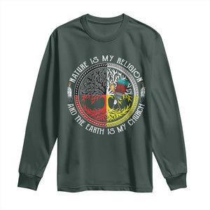 Native Americans Long Sleeve Shirt Nature Is My Religion And The Earth Is My Church Tree Peyote TS11 Dark Forest Green Print Your Wear