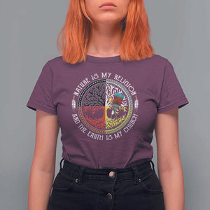 Native Americans T Shirt For Women Nature Is My Religion And The Earth Is My Church Tree Peyote TS11 Maroon Print Your Wear