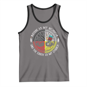 Native Americans Tank Top Nature Is My Religion And The Earth Is My Church Tree Peyote TS11 Deep Heather Black Print Your Wear