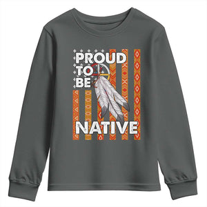 Native American Youth Sweatshirt Proud To Be Native American Flag Tribal Prints Medicine Wheel TS11 Dark Heather Print Your Wear
