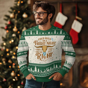 Funny Cold Milk On A Friday Night And A Onesie That Fits Just Right Ugly Christmas Sweater Longhorn Cow Skull TS11 Beige Green Print Your Wear