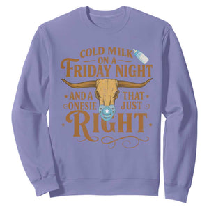 Funny Cold Milk On A Friday Night And A Onesie That Fits Just Right Sweatshirt Longhorn Cow Skull TS11 Violet Print Your Wear