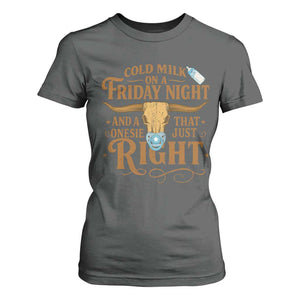 Funny Cold Milk On A Friday Night And A Onesie That Fits Just Right T Shirt For Women Longhorn Cow Skull TS11 Dark Heather Print Your Wear