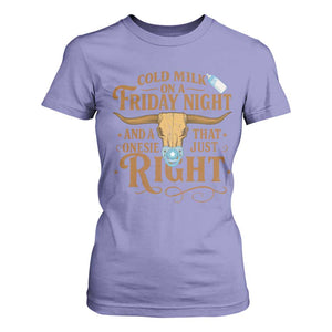 Funny Cold Milk On A Friday Night And A Onesie That Fits Just Right T Shirt For Women Longhorn Cow Skull TS11 Violet Print Your Wear
