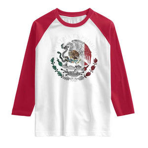 Mexican Pride Raglan Shirt La Patria Es Primero Coat Of Arms TS11 White Red Print Your Wear