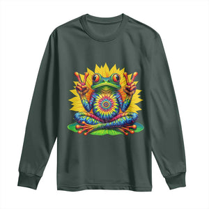 Tie Dye Frog Peace Sign Hippie Sunflower Long Sleeve Shirt TS11 Dark Forest Green Print Your Wear