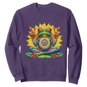 Tie Dye Frog Peace Sign Hippie Sunflower Sweatshirt TS11 Purple Print Your Wear