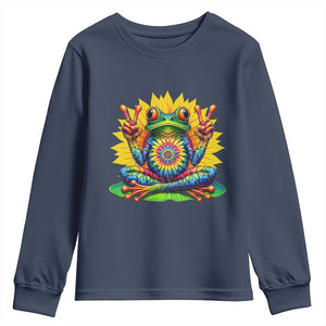 Tie Dye Frog Peace Sign Hippie Sunflower Youth Sweatshirt TS11 Navy Print Your Wear