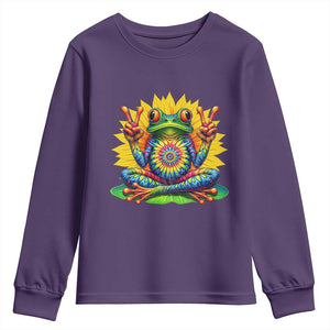 Tie Dye Frog Peace Sign Hippie Sunflower Youth Sweatshirt TS11 Purple Print Your Wear