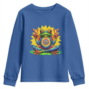 Tie Dye Frog Peace Sign Hippie Sunflower Youth Sweatshirt TS11 Royal Blue Print Your Wear