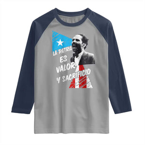 Pedro Albizu Campos Raglan Shirt La Patria Es Valor Y Sacrificio Puerto Rican Leader TS11 Sport Gray Navy Print Your Wear