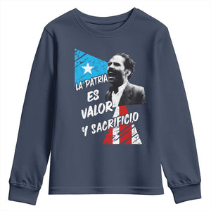 Pedro Albizu Campos Youth Sweatshirt La Patria Es Valor Y Sacrificio Puerto Rican Leader TS11 Navy Print Your Wear