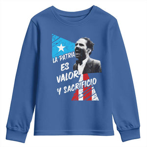 Pedro Albizu Campos Youth Sweatshirt La Patria Es Valor Y Sacrificio Puerto Rican Leader TS11 Royal Blue Print Your Wear