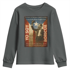 Pedro Albizu Campos Youth Sweatshirt Yo Soy Boricua Vintage Puerto Rican Flag TS11 Dark Heather Print Your Wear